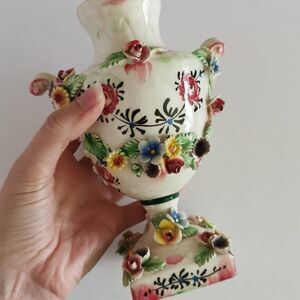 Vintage Capodimonte Style Small 7" Vase, CHIPPED Pedestal Florals Handmade Italy